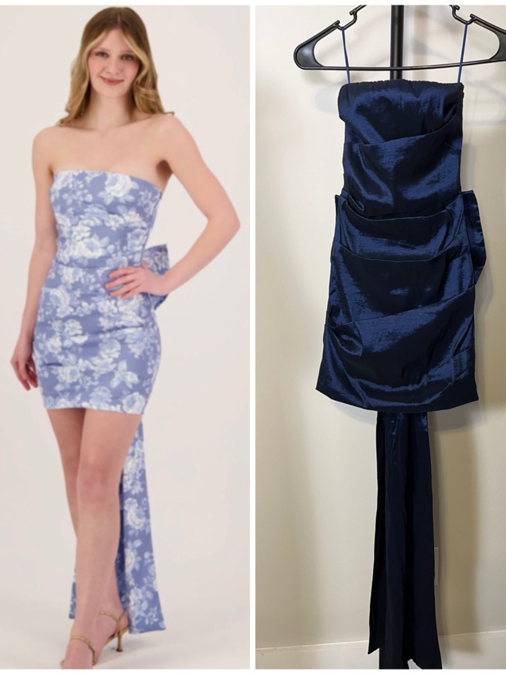 Charmed Hearts Navy Blue Taffeta Bow Strapless Dress Size XS